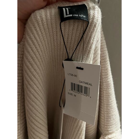 Love Token Ivory Ribbed Knit Rabbit Fur Trim Off The Shoulder Sweater Size M - Picture 7 of 7